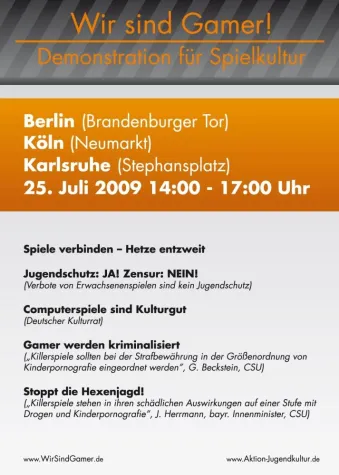 Bild: Wir sind Gamer - Demonstrationen für Spielkultur am Samstag, 25.07.2009