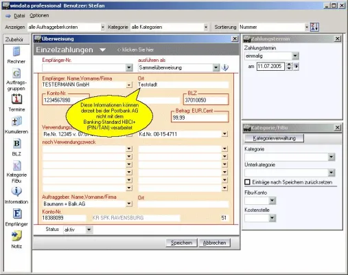 Bild: Aktuelle Version von windata professional für Postbank-Kunden