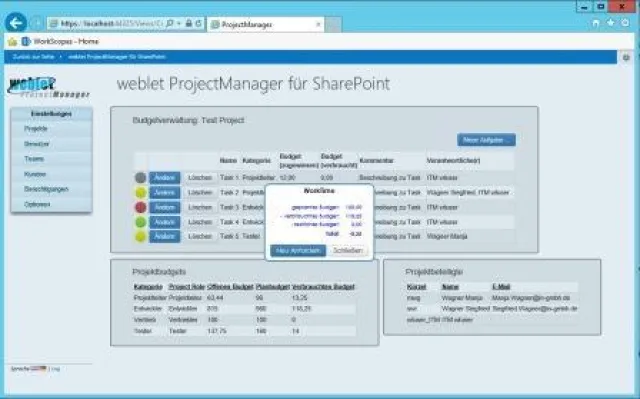 Bild: „weblet ProjectManager for SharePoint“ im Webinar: Projektabwicklung in Time und Budget