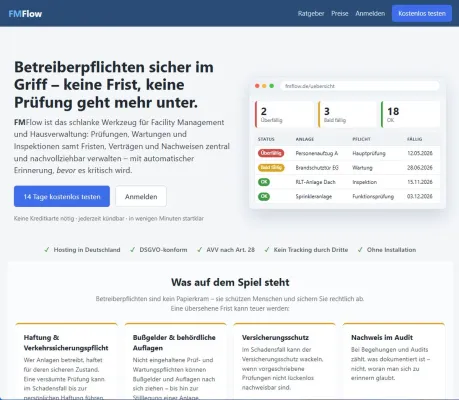 Bild: FMFlow startet: Software bringt Betreiberpflichten und Prüffristen automatisch unter Kontrolle