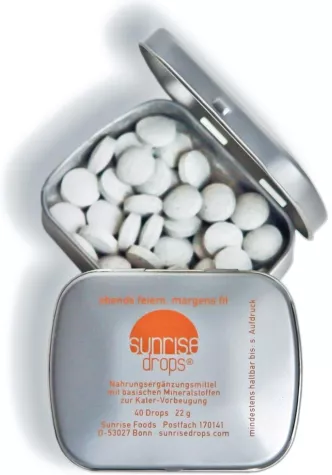 Bild: Mit Mineralstoffen gegen den Kater - Anti-Kater-Mittel Sunrise Drops mit verbesserter Rezeptur