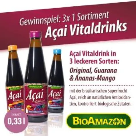 Neues Online-Gewinnspiel: Acai Vitaldrinks von BioAmazon Bild: Neues Online-Gewinnspiel: Acai Vitaldrinks von BioAmazon