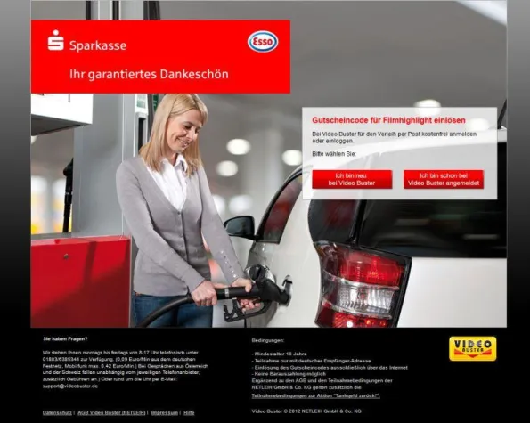 Bild: Video Buster ist Partner von „Tankgeld zurück!“, einer Gewinnspiel-Aktion von Esso & der Sparkasse