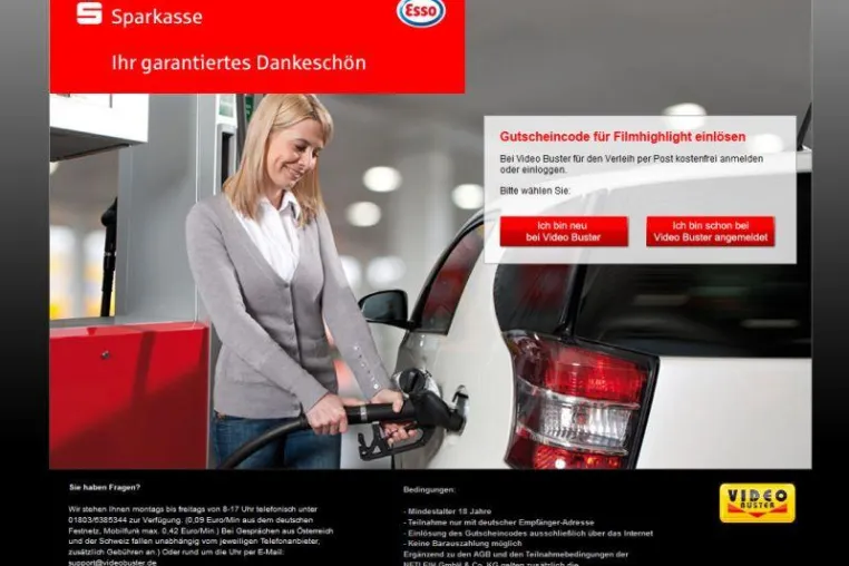 Bild: Video Buster ist Partner von „Tankgeld zurück!“, einer Gewinnspiel-Aktion von Esso & der Sparkasse