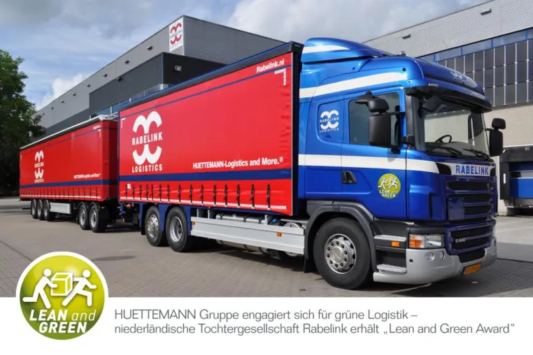 HUETTEMANN Gruppe engagiert sich für grüne Logistik: Rabelink erhält „Lean and Green Award“ Bild: HUETTEMANN Gruppe engagiert sich für grüne Logistik: Rabelink erhält „Lean and Green Award“