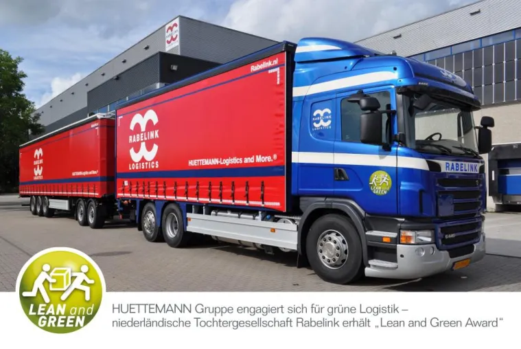HUETTEMANN Gruppe engagiert sich für grüne Logistik: Rabelink erhält „Lean and Green Award“ Bild: HUETTEMANN Gruppe engagiert sich für grüne Logistik: Rabelink erhält „Lean and Green Award“