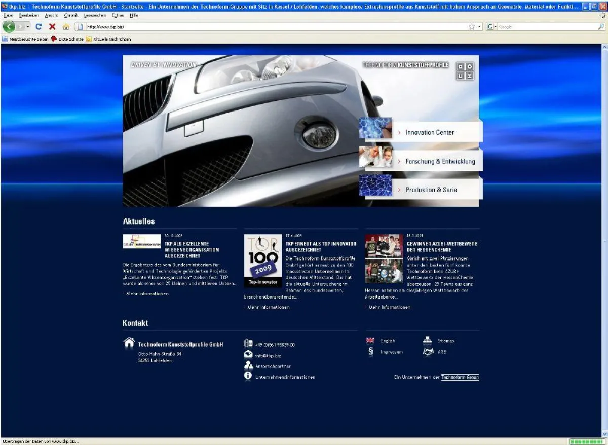 Startseite mit dreigeteiltem inhaltlichem Einstieg