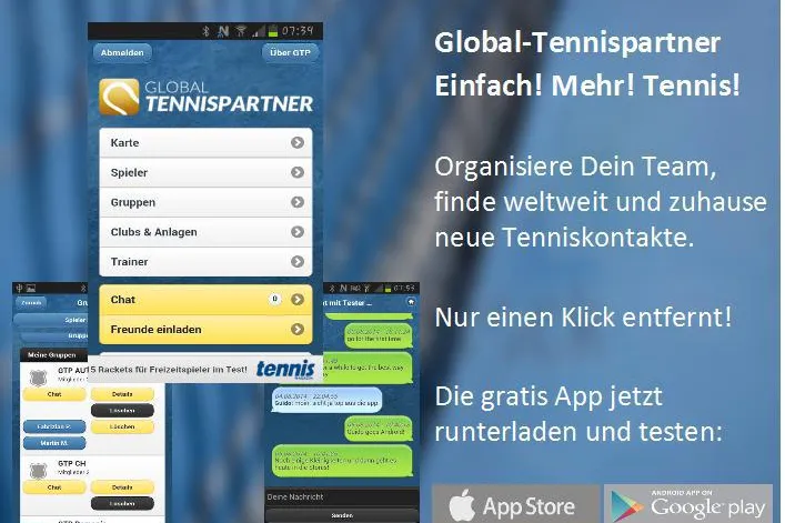 Global-Tennispartner - Mit der neuen Version noch komfortabler durch Team- und Chatfunktionen Bild: Global-Tennispartner - Mit der neuen Version noch komfortabler durch Team- und Chatfunktionen