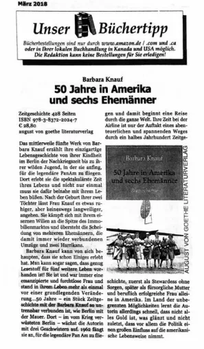 Autorin Barbara Knauf erhält Buchvorstellung in größter Deutsch-Kanadischer Zeitschrift Bild: Autorin Barbara Knauf erhält Buchvorstellung in größter Deutsch-Kanadischer Zeitschrift