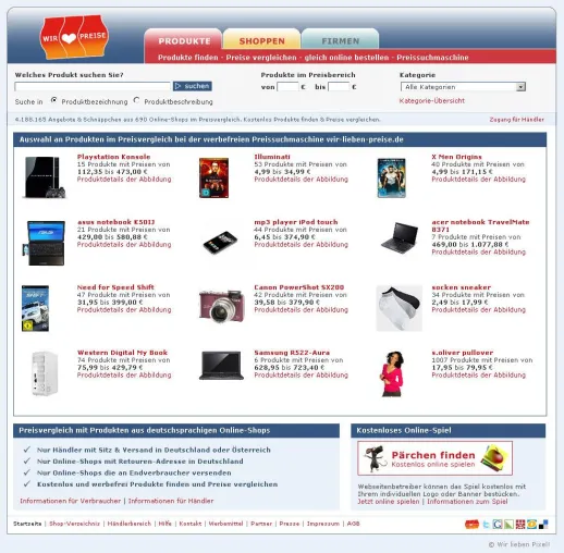 Bild: Preisvergleich wir-lieben-preise.de zum 2-jährigen Bestehen mit neuem Design