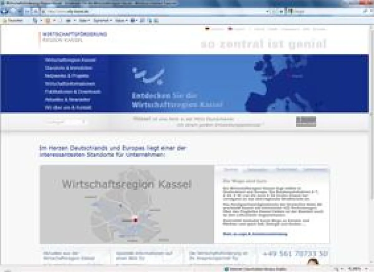 Website Wirtschaftsförderung Region Kassel