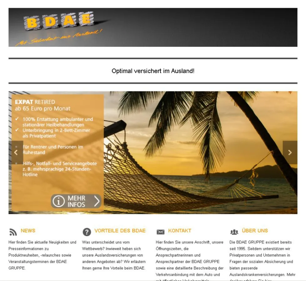 Startseite von www.versichert-im-ausland.com