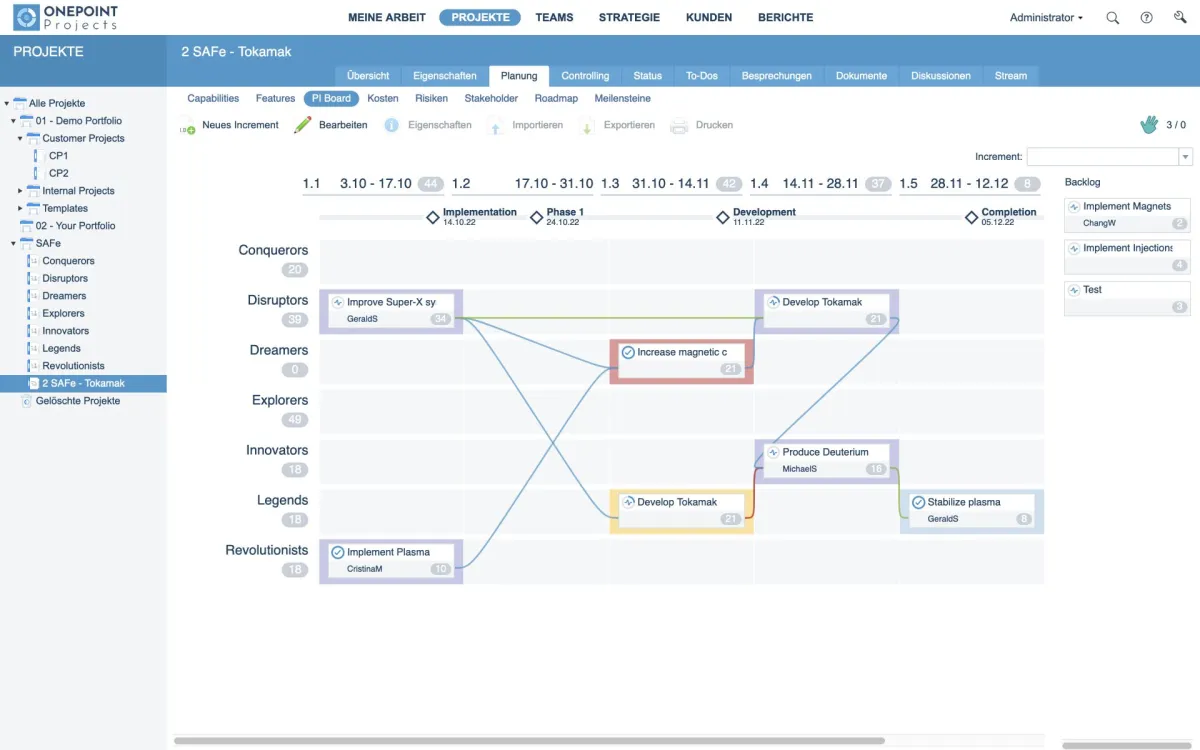 Integrierte Unterstützung für das Scaled Agile Framework® mit Version 21. (© ONEPOINT Projects)