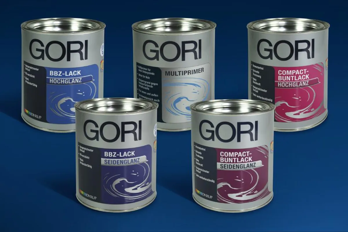 Ab sofort auch VOC-2010-konform: Gori BBZ-Lack Seidenglanz und Hochglanz, Gori Compact-Buntlack Seidenglanz und Hochglanz sowie Gori Multiprimer.