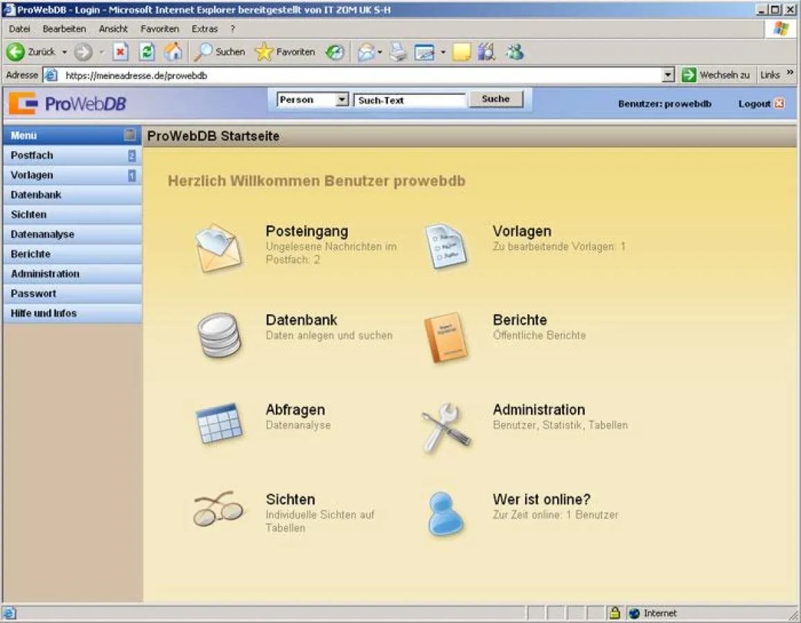 Screenshot ProWebDB ( www.prowebdb.de )