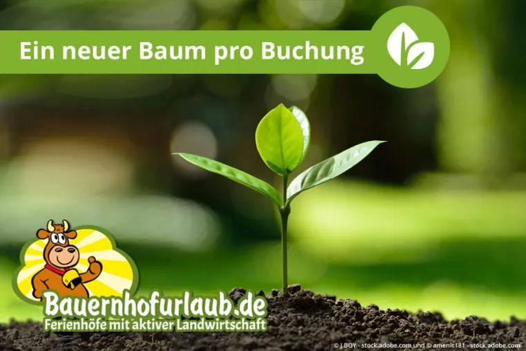Ein neuer Baum für jede Online-Buchung - Bauernhofurlaub.de unterstützt den Klimaschutz Bild: Ein neuer Baum für jede Online-Buchung - Bauernhofurlaub.de unterstützt den Klimaschutz