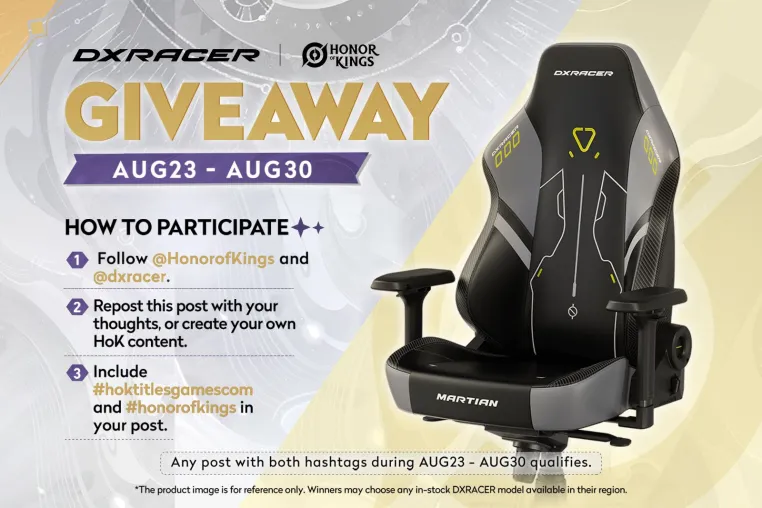 Bild: DXRACER unterstützt Honor of Kings auf der gamescom 2026 mit Drifting Gaming-Stühlen