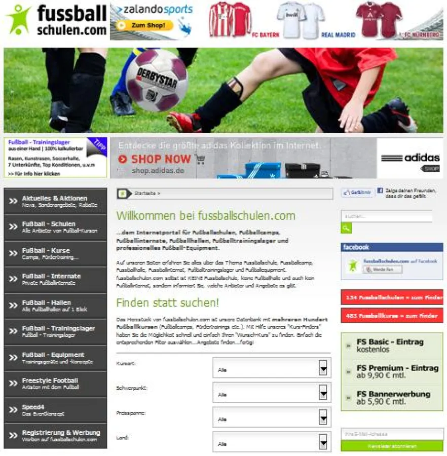 fussballschulen.com - Das Internetportal für Fußballschulen, Fußballcamps, Fußballhallen und Fußballinternate.