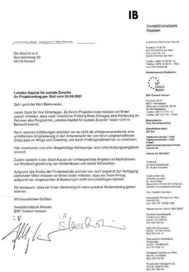 Brief der Innovationsbank Hessen