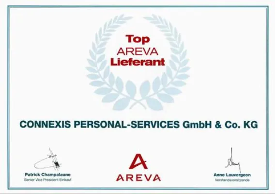 Bild: Die Connexis Personal-Services wurde als „TOP AREVA Lieferant“ ausgezeichnet