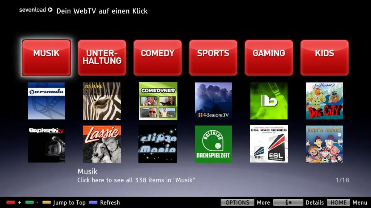 sevenload IPTV-Angebot auf Sony BRAVIA LCD-Fernsehern