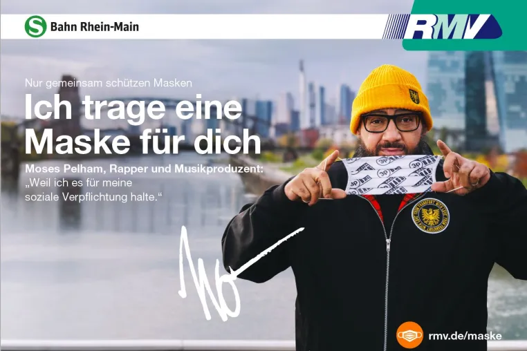 Kampagne von huth+wenzel für den RMV: Promis tragen Maske für dich Bild: Kampagne von huth+wenzel für den RMV: Promis tragen Maske für dich