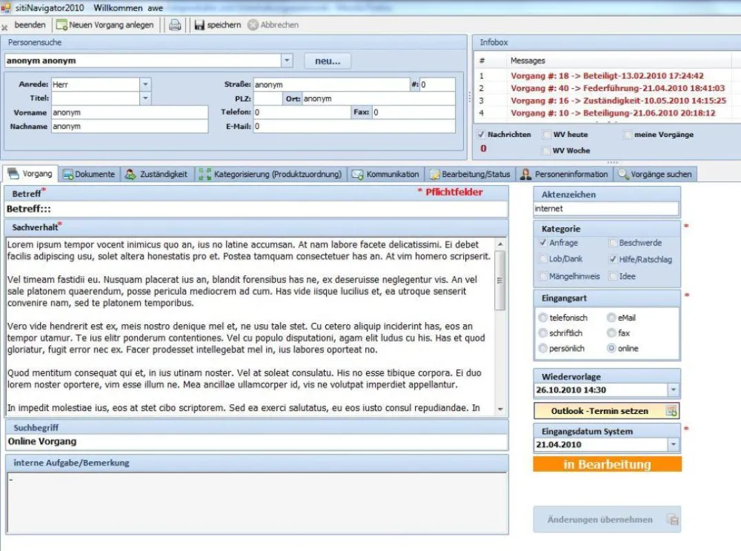 Ansicht: Beschwerdemanagement-Software sitiNavigator von sitiSoft
