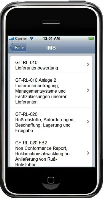 Vom iPhone aus hat der Nutzer jederzeit mobilen Zugang zu allen Unterlagen, die im IMS lagern.