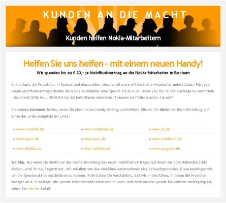 Bild: Nokia Mitarbeiter erhalten 20 Euro für jeden neuen Handy-Vertrag