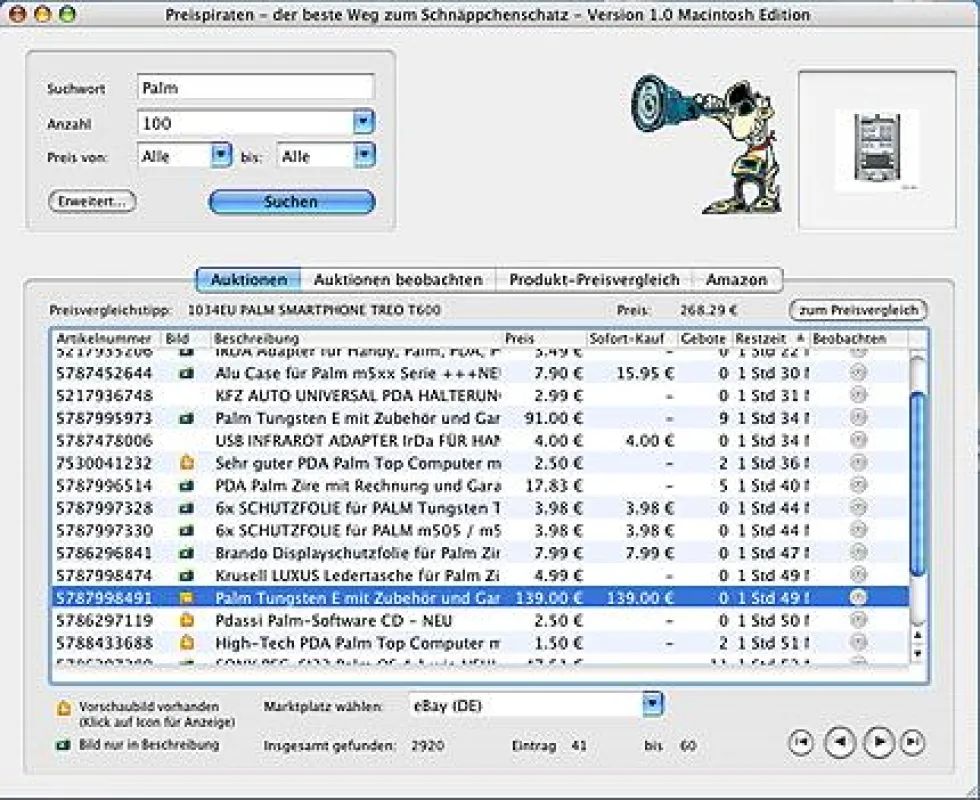 Preispiraten für MacOS - Auktionensuche