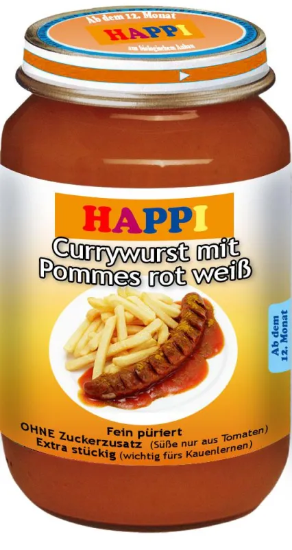 Babybrei mit Currywurst rot-weiß