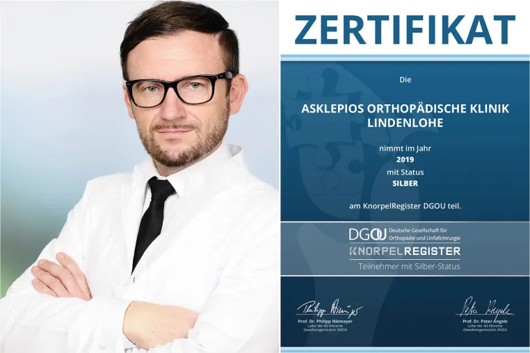 Bild: Silber-Status im DGOU-KnorpelRegister für die Asklepios Orthopädische Klinik Lindenlohe