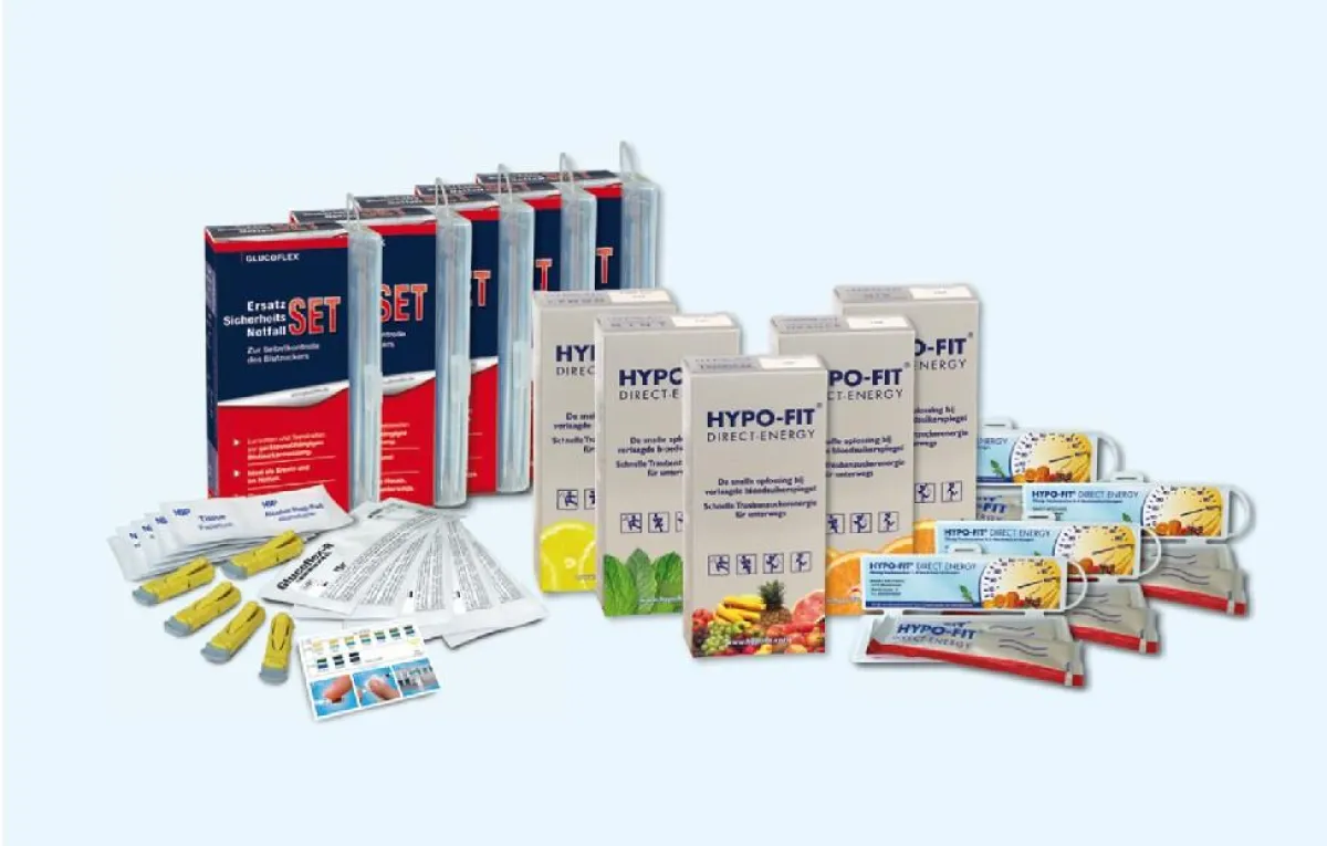 Ideal für die Reise: Glucoflex Sicherheits-Set und Hypo-Fit Flüssigzucker