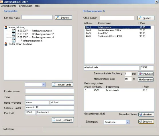 Bild: Quittungsblock 2007 – Einfache, mehrbenutzerfähige Abrechnungssoftware