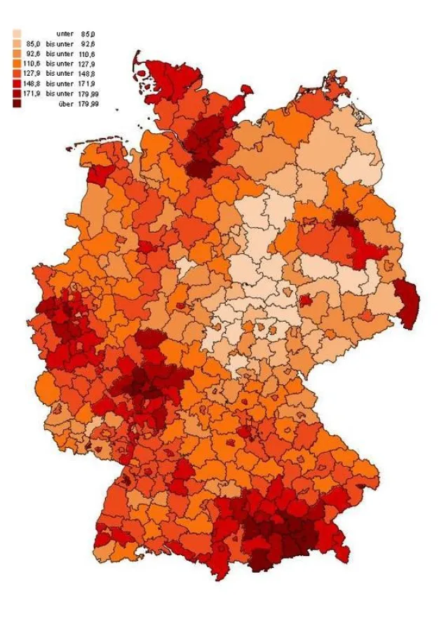 Räumliche Verteilung des NUI-Regionenrankings (Copyright: IfM Bonn)