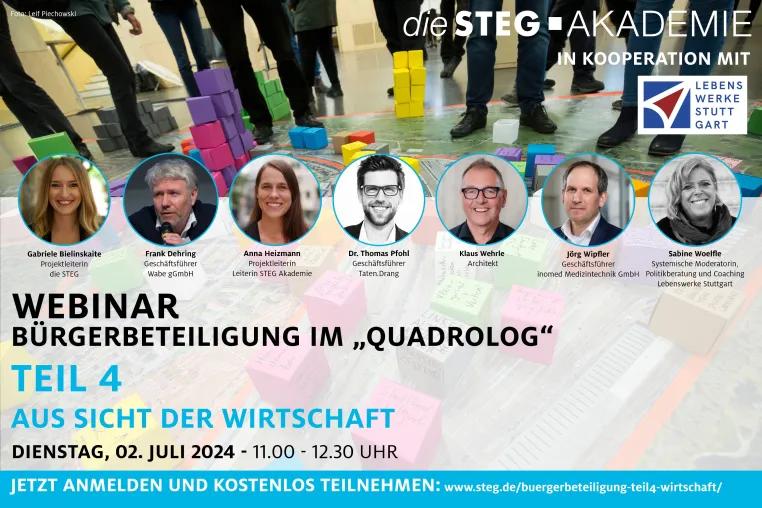 Kostenfreie Webinar-Reihe „Bürgerbeteiligung im Quadrolog“ Bild: Kostenfreie Webinar-Reihe „Bürgerbeteiligung im Quadrolog“
