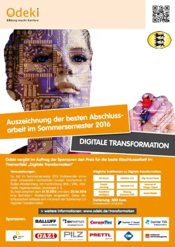 Beste Abschlussarbeit „Digitale Transformation“ gesucht Bild: Beste Abschlussarbeit „Digitale Transformation“ gesucht