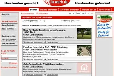 Bild: 1a-work.de, das Suchportal speziell für das Bauhandwerk geht live
