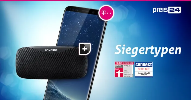 Bild: Siegertypen-Tarif bei preis24: Telekom MagentaEINS, Samsung Galaxy S8 Plus und on top Samsung Level Box Slim