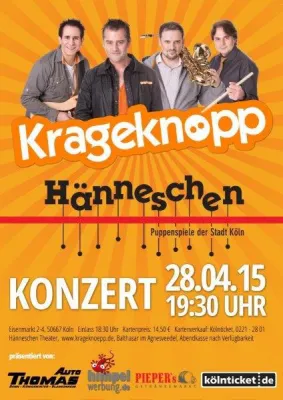 Krageknöpp laden am 28. April 2015 zum zweiten Mal ins „Hänneschen“ ein Bild: Krageknöpp laden am 28. April 2015 zum zweiten Mal ins „Hänneschen“ ein
