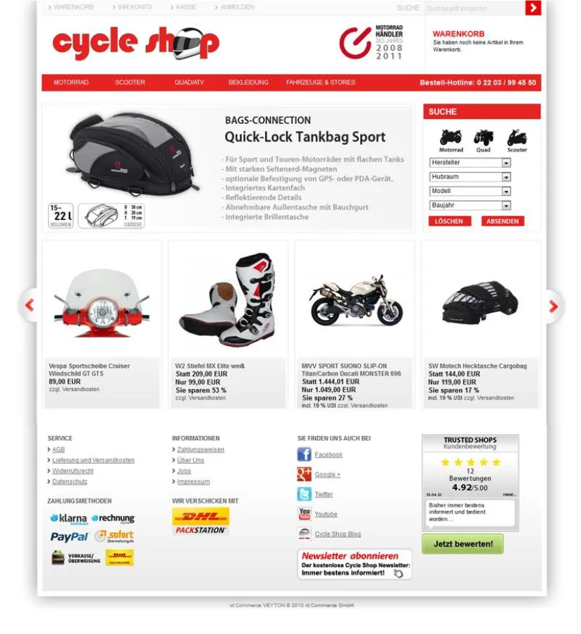 Cycleshop.de Startseite im Redesign