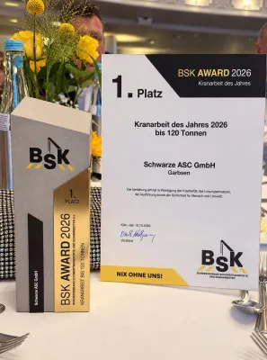 Bild: Schwarze-ASC gewinnt BSK Award 2026: Auszeichnung für anspruchsvollen Kraneinsatz im VW-Werk Hannover