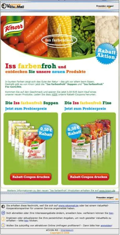 E-Mail Kampagne für Knorr „Iss farbenfroh“