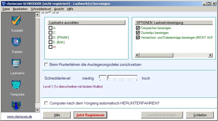 Bild: claviscom SCHREDDER 5.4: Dateien endgültig löschen