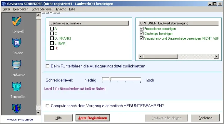 claviscom SCHREDDER 5.4: Dateien endgültig löschen Bild: claviscom SCHREDDER 5.4: Dateien endgültig löschen