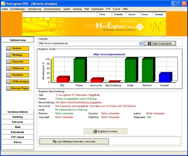 Bild: HeyEngines PRO 1.5: Homepage-Promotion bei 990 Suchdiensten