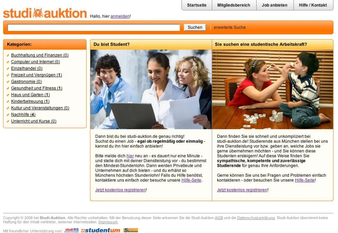 Screenshot der Startseite