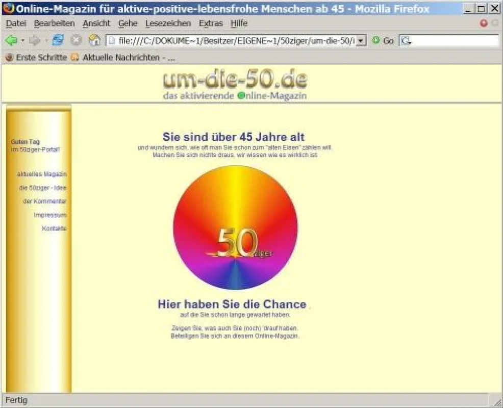 www.partner-50.de ist das Internetportal für alle über 45 Jahre. Tragen Sie sich dort ein und Ihre Meinung, ihre Wünsche und Anregungen werden bundesweit gehört. Info: www.um-die-50.de