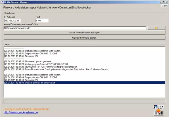 Bild: JR-LEA Firmware Manager - Firmware Update über Netzwerk
