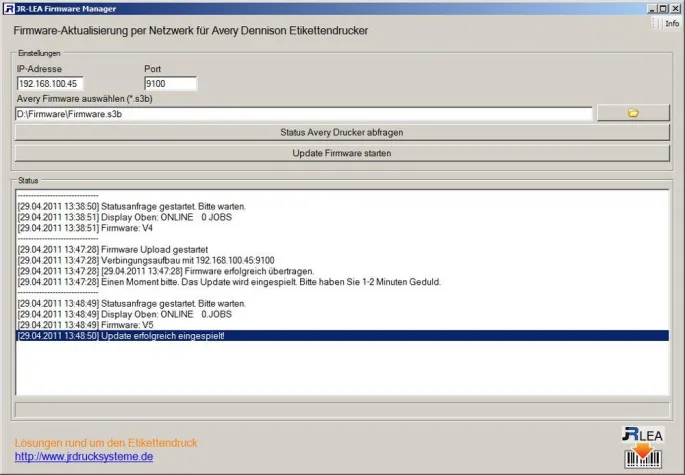 Bild: JR-LEA Firmware Manager - Firmware Update über Netzwerk